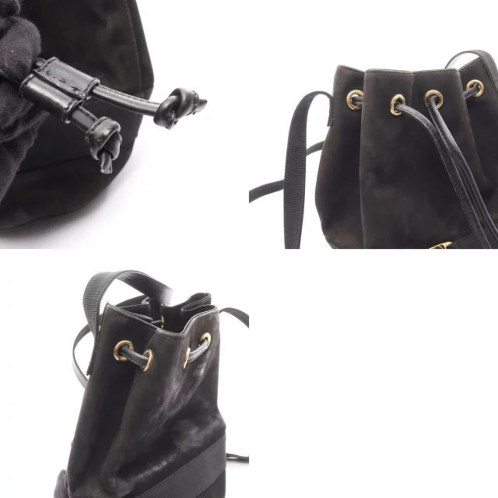 Salvatore Ferragamo Shoulder Bag Suede Black Vara - Picture 10 of 10